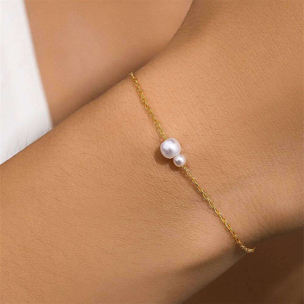 Aide 925 Sterling Silver White Round Pearl Charm Bracelet for Women Foldable 18K Gold Plated Chains Bracelets Fine Jewelry Gifts