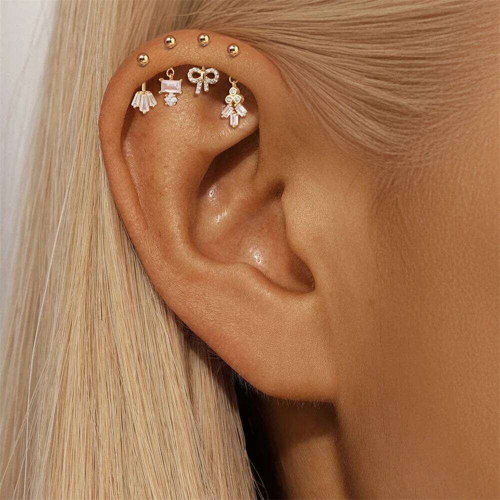 Aide 925 Sterling Silver Women Single Gold Zircon Crown European and American Flat Head Threaded Piercing Earring Gifts 1piece