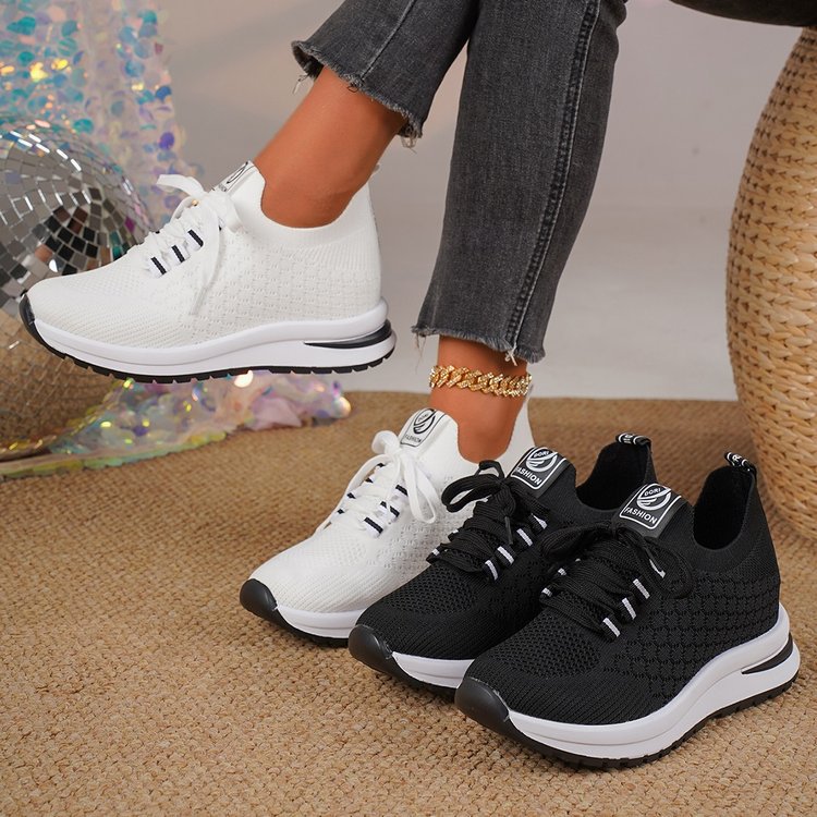 New Design Shoes Cross-border New Fashion Casual Versatile thick-soled anti-slip flying fabric breathable running shoes Casual shoes Free shipping
