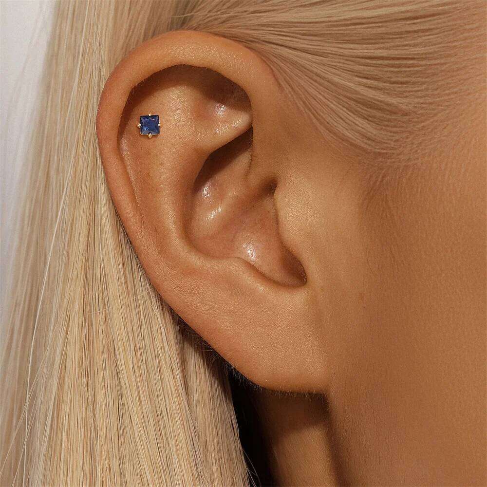 Aide 925 Sterling Silver Bar Hollow Star Stud Earrings Zircon Lightning Ear Piercing Helix Tragus Cartilage Conch Labret Jewelry