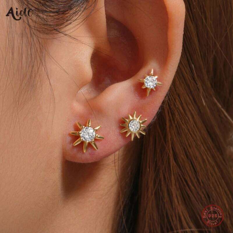 Aide 925 Sterling Silver 3pcs Set 2.5/3/mm Zircon Gold Plated Star Piercing Bar Stub Earring Women Minimalist Jewelry Party Gift