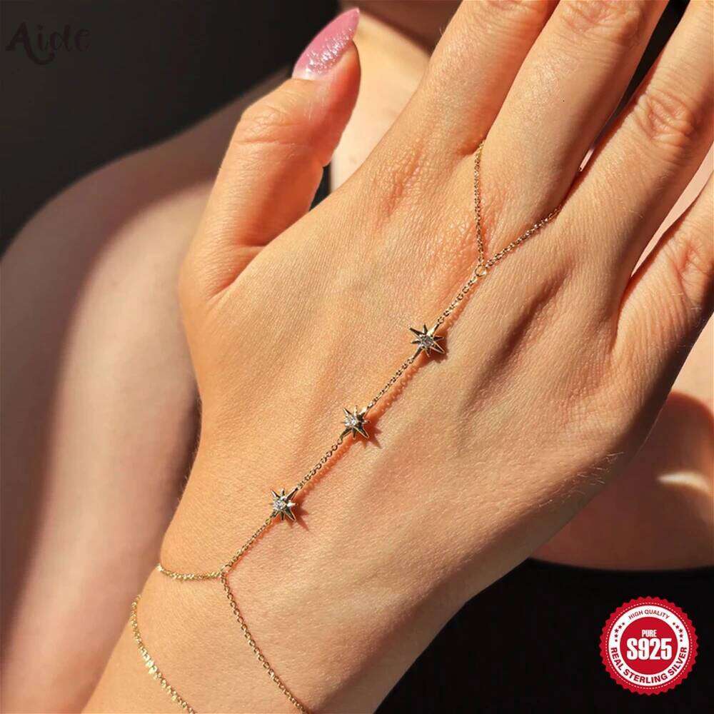 Aide S925 Sterling Silver Octagram Pendant Finger Bracelets Fashion Adjustable Chains Jewelry for Women Star Charm Bracelet