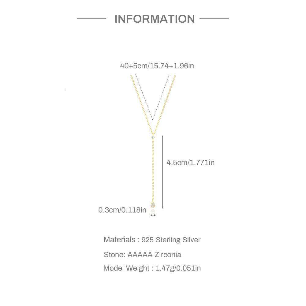 Aide 925 Sterling Silver Y-Shaped Pendant Necklaces For Women Girls Cubic Zirconia Long Tassel Dangle Elegant Choker Jewel Gift