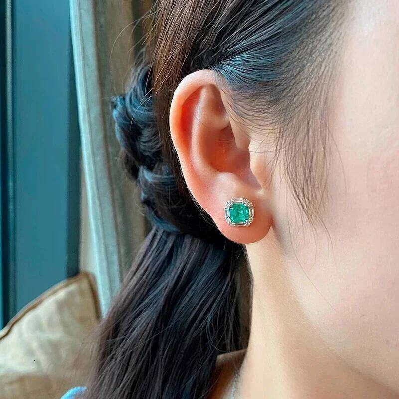 Huitan Creative Attractive Stud Earrings with Green Cubic Zirconia Simple Stylish Accessories for Women Chic Fashionable Jewelry
