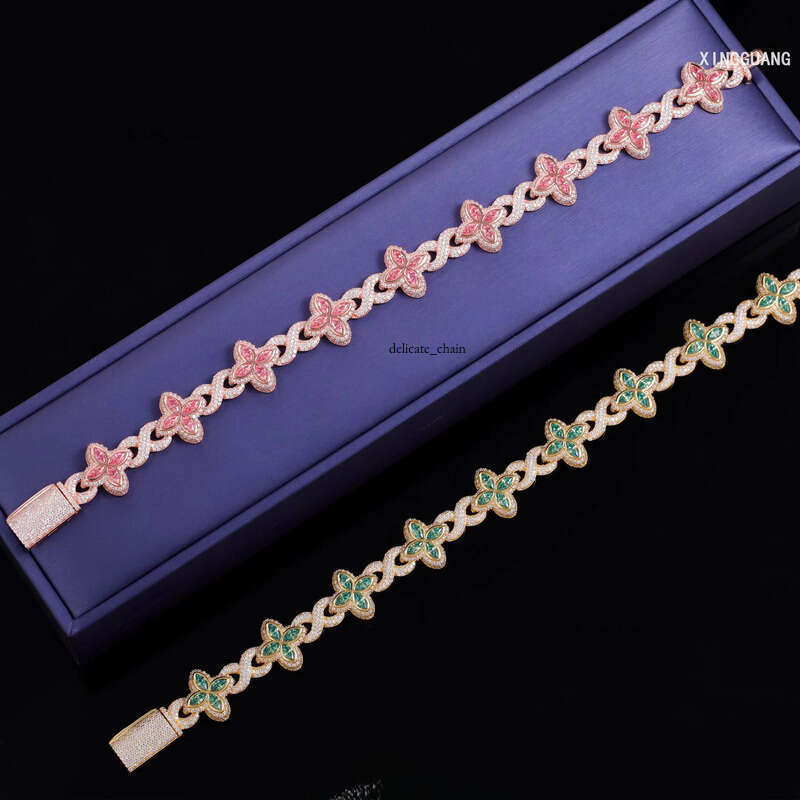 XingGuang Hot Selling Hip Hop Color Marquise Cuban Link Chain Infinity 925 Silver Moissanbite VVS Moissanite Clover Bracelet