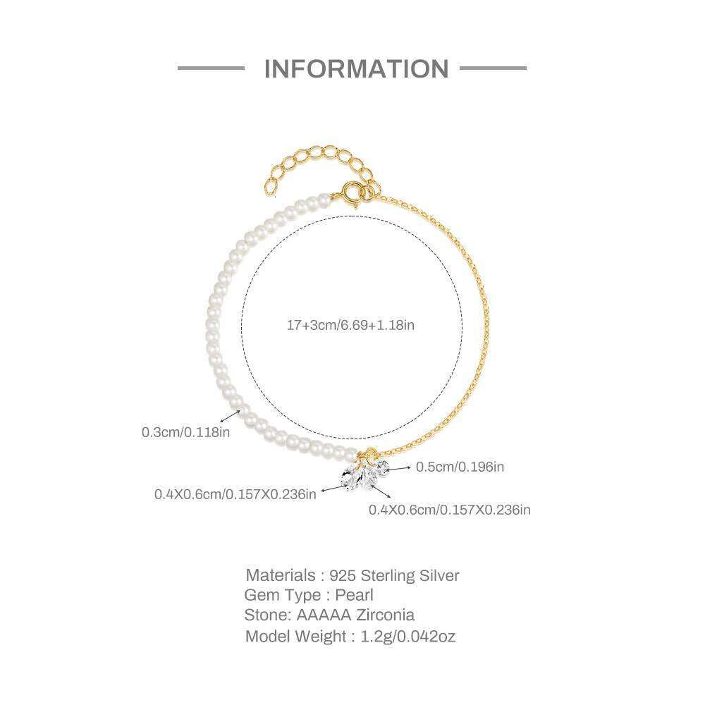 Aide 925 Sterling Silver Natural Freshwater White Pearl Rice Shape Bracelet Simple Zircon Asymmetric For Women Girl Jewelry Gift