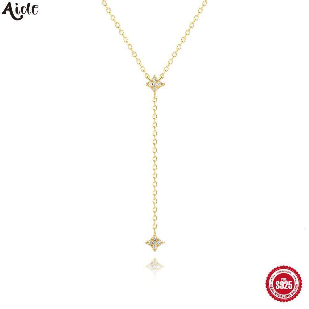 Aide 925 Sterling Silver Thin Chain Crystal Pendant Necklace For Women Y Shape Rhinestone Choker Neck Wedding Jewelry