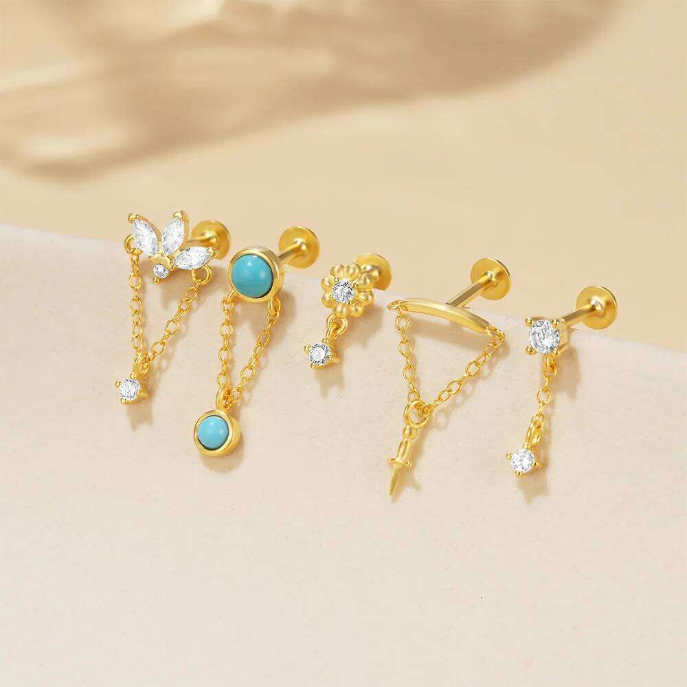 AIDE 1 Piece 925 Sterling Silver Fashion Lovely Romantic Flat Screw Stud Earring for Women Ear Bone Boday Chain Piercing Jewelry
