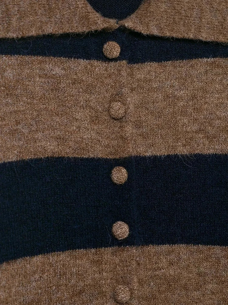 Womens Contrast Striped Knit Cardigan Autumn And Winter Loose Short Sweater Coat Color Matching 251229