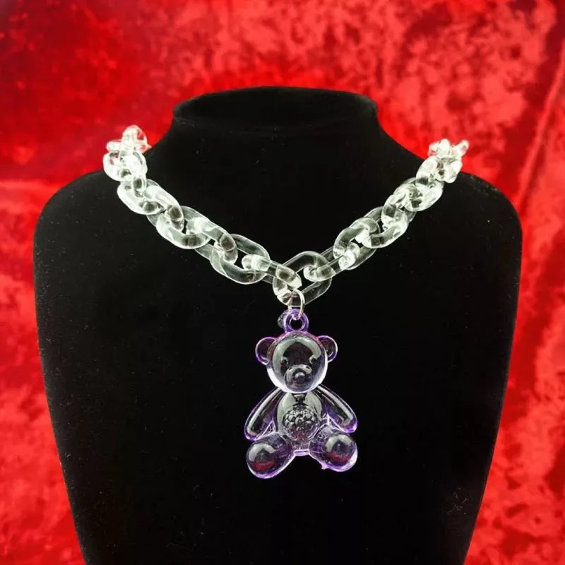 Punk Fashion Cute Transparent Bear Pendant Necklace Personalized Acrylic Chain Cute Small Bear Clavicle Chain for Women Girls 251230