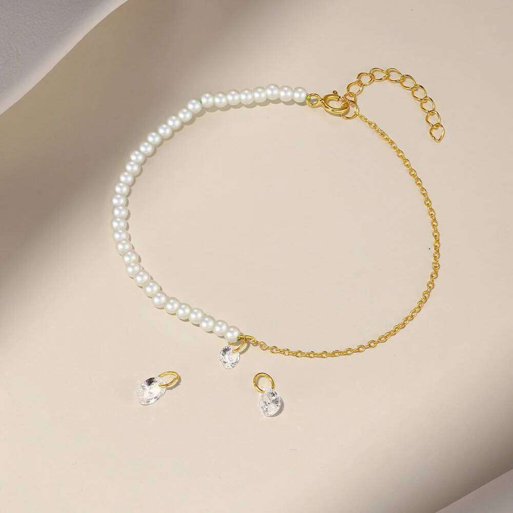 Aide 925 Sterling Silver Natural Freshwater White Pearl Rice Shape Bracelet Simple Zircon Asymmetric For Women Girl Jewelry Gift