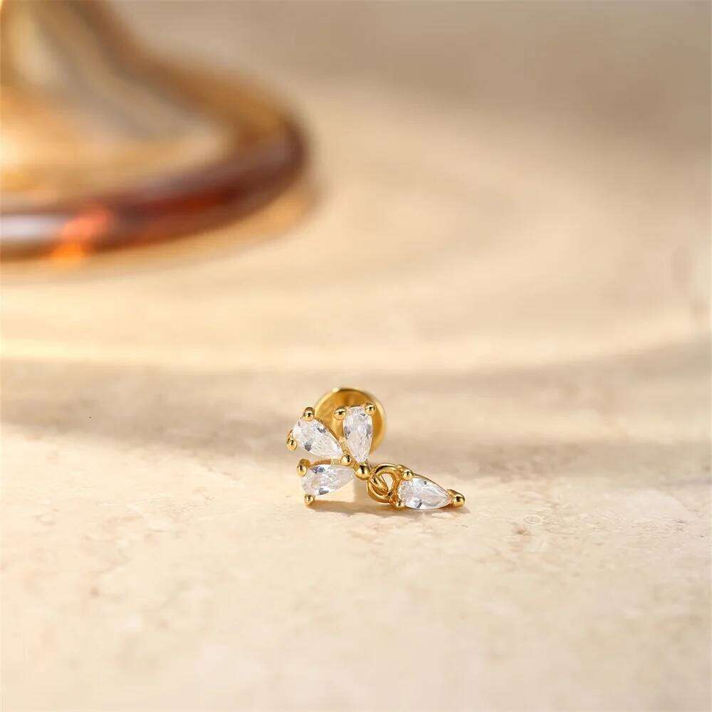 Aide 1pc 925 Sterling Silver Zircon Geometric Piercing Earring for Women Gold Shiny Tassel Stud Earrings Party Wedding Jewelry