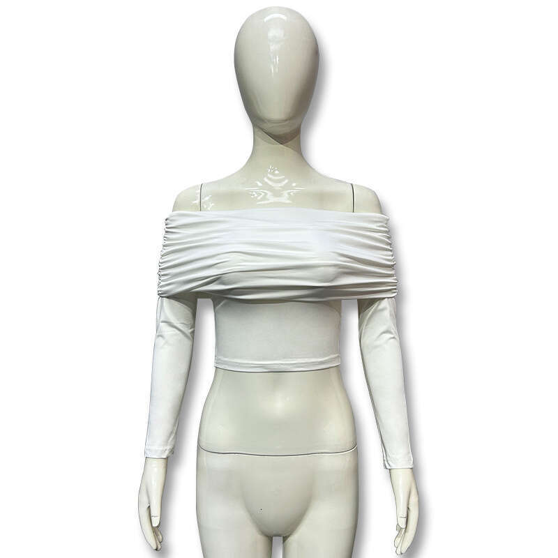 2026 European and American Foreign Trade Sexy Fashion Off-Shoulder Tube Ruched Slimming Crop Top T-Shirt