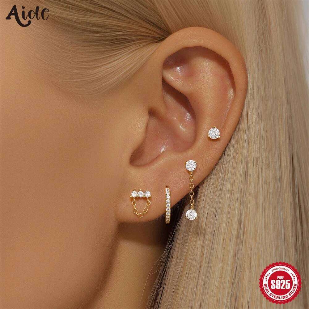 Aide 925 Sterling Silver Handmake Koran INS Party Zircon Stud For Women Chains Lightning Moon Earring Xmas Jewelry Set