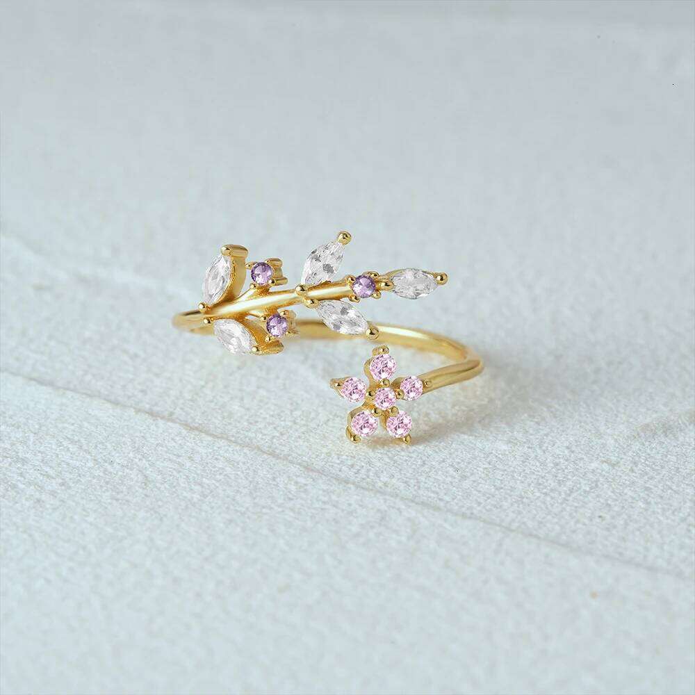 Aide 925 Sterling Silver Flower Twine Leaf Pave Zircon Adjustable Ring For Women 18k Gold Fine Jewelry Engagement Wedding Gift