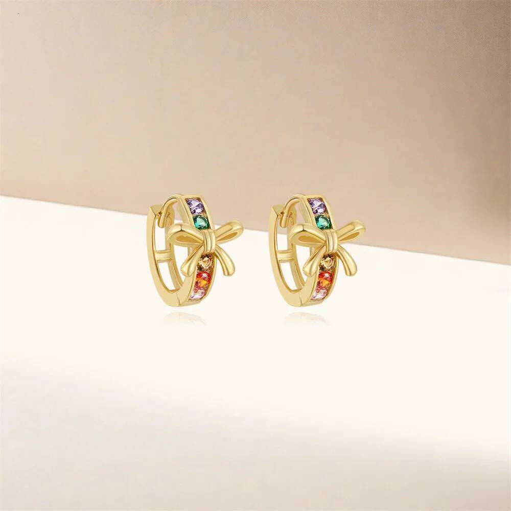 Aide 925 Sterling Silver Bow Inlaid Colored Zirconia Hoop Piercing Stud Earrings For Women K Gold Simple Bohemian Jewelry