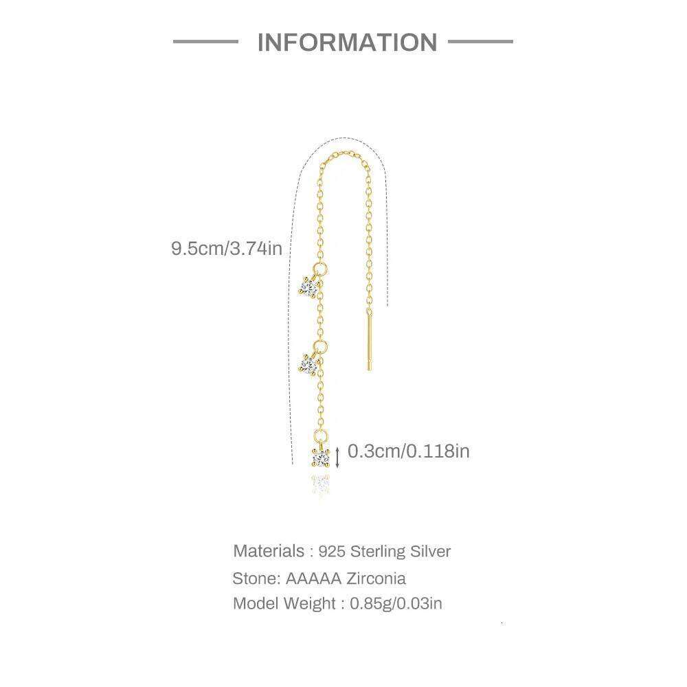 Aide 925 Sterling Silver 18K Gold Color Wire Tassel Chain Bling Zircon Pendants Earrings Hanging Female Stud Jewelry Pendientes