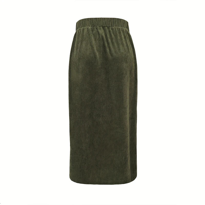 Vintage Green High Waist Midi Skirt Women Button Up Pocket ALine Long Skirts Autumn Winter Ladies Casual Streetwear Jupe Femme 251231