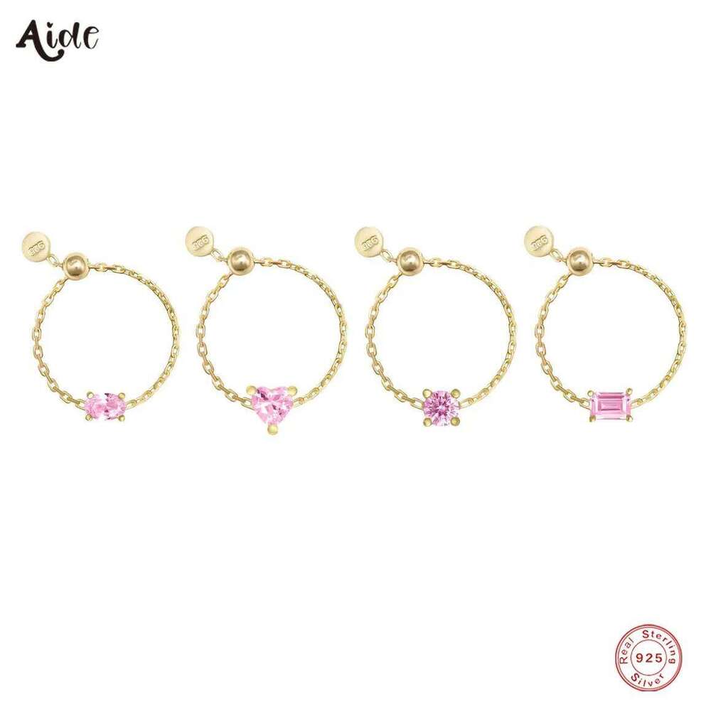 Aide 925 Sterling Silver Four Geometric Shapes Heart Zircon Adjustable Chain Colorful Green Pink Crystal Opal Summer Rings