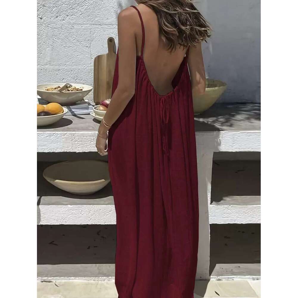 2025 New Cross-Border Women's Strap Coat Backless Loose Homewear Dress