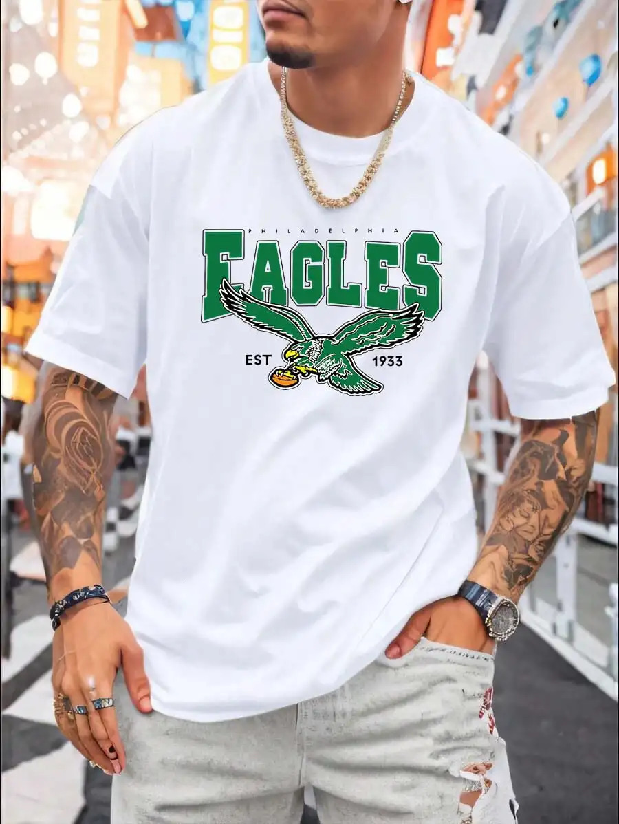 100 Cotton Eagles Graphic Mens T-Shirt Short Sleeve Crew Neck Casual Top for Summer and Spring Mens Clothing 251231