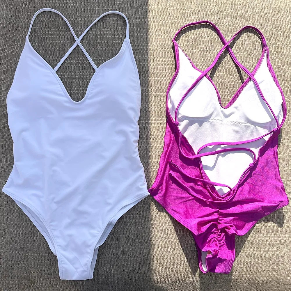 Sexy Padded One Piece Swimsuit Women Swimwear Solid Bathing Suit Monokini Swimming Summer Beachwear maillot de bain femme 251231