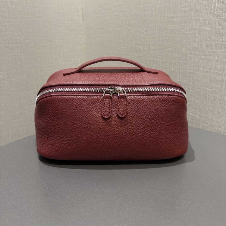 Sleek and sophisticated top-grain leather solid-color 2026 texture makeup bag genuine leather travel portable toiletry bag large-capacity storage bag