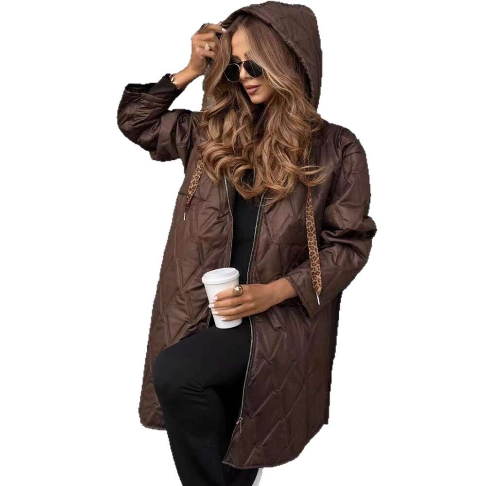ins European and American Foreign Trade 2026 Women's Winter Drawstring Casual Diamond Quilted Hooded Lightweight Jacket for Women