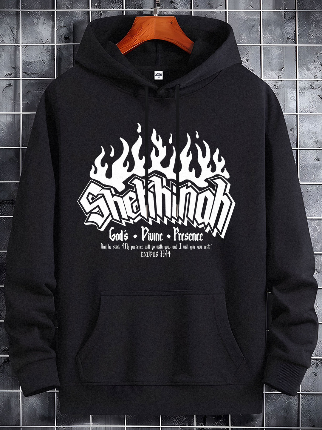 Men'S Black with "Shalom" Graphic Print - Long Sleeve Pullover, Front Pocket, Soft Blend, Perfect for & Winter, Fall Winter Apparel Cas