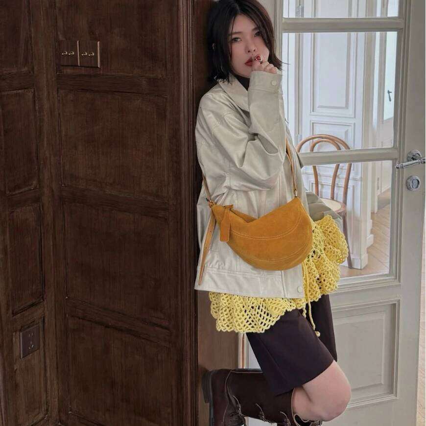 Suede Dumpling New Niche Design Frosted Cowhide Vintage Japanese Croissant Fashion Lady One-Shoulder Crossbody Bag Suotong251222