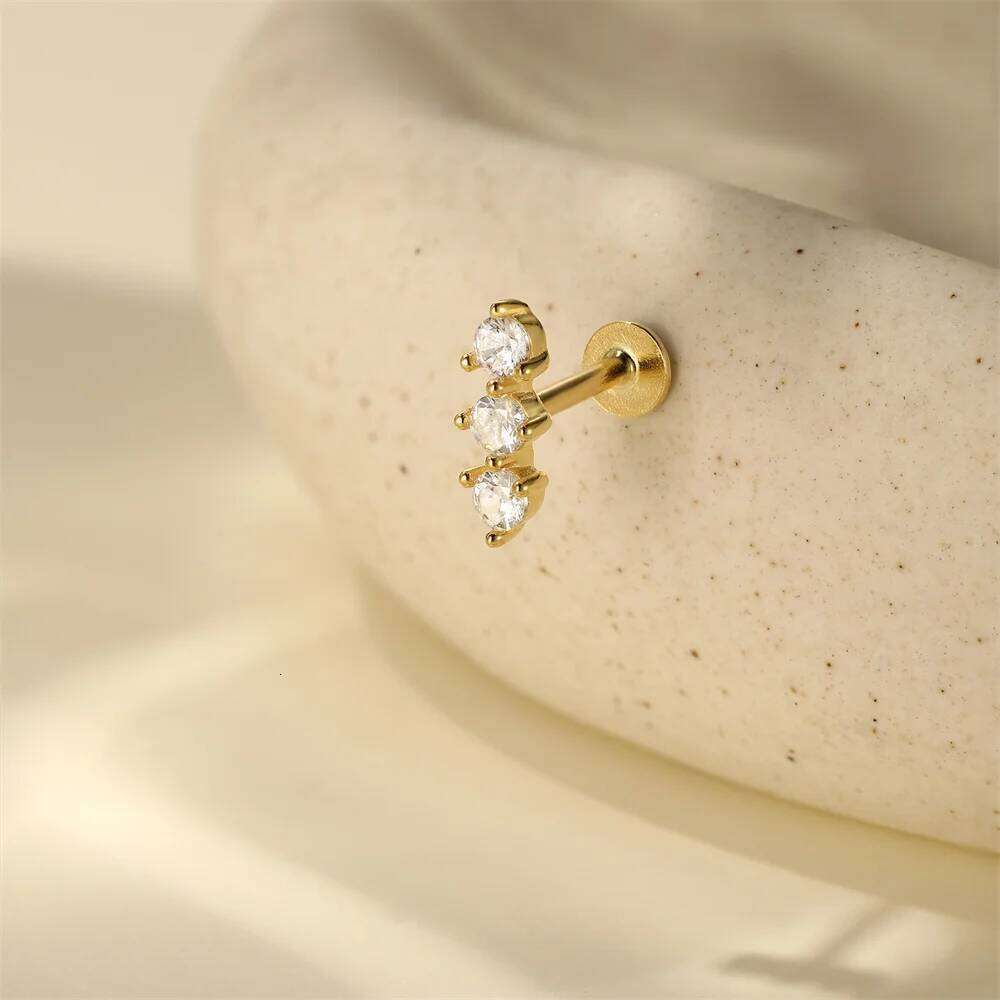 AIDE 1 Piece 925 Sterling Silver Fashion Lovely Romantic Flat Screw Stud Earring for Women Ear Bone Boday Chain Piercing Jewelry