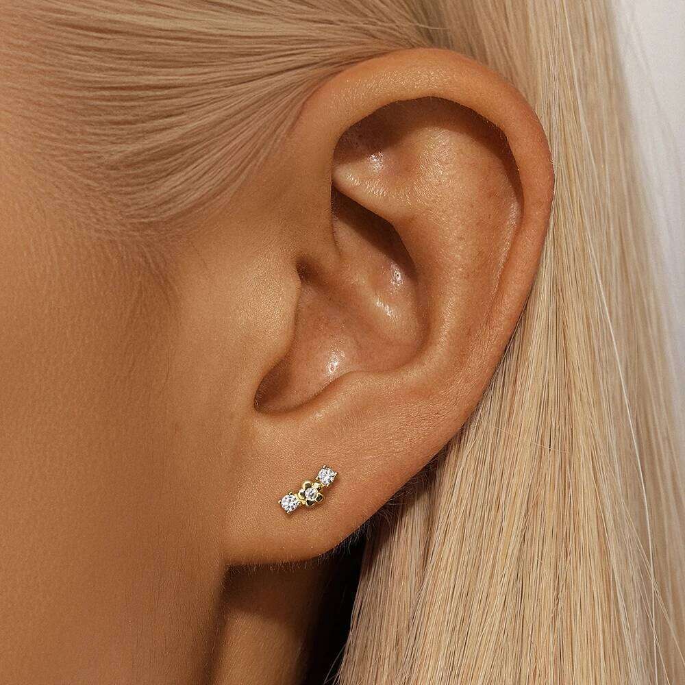 Aide 925 Sterling Silver Shiny Zircon Stud Earrings Women Style Cute Sweet Gold Color Pendientes Simple Fashion Jewelry