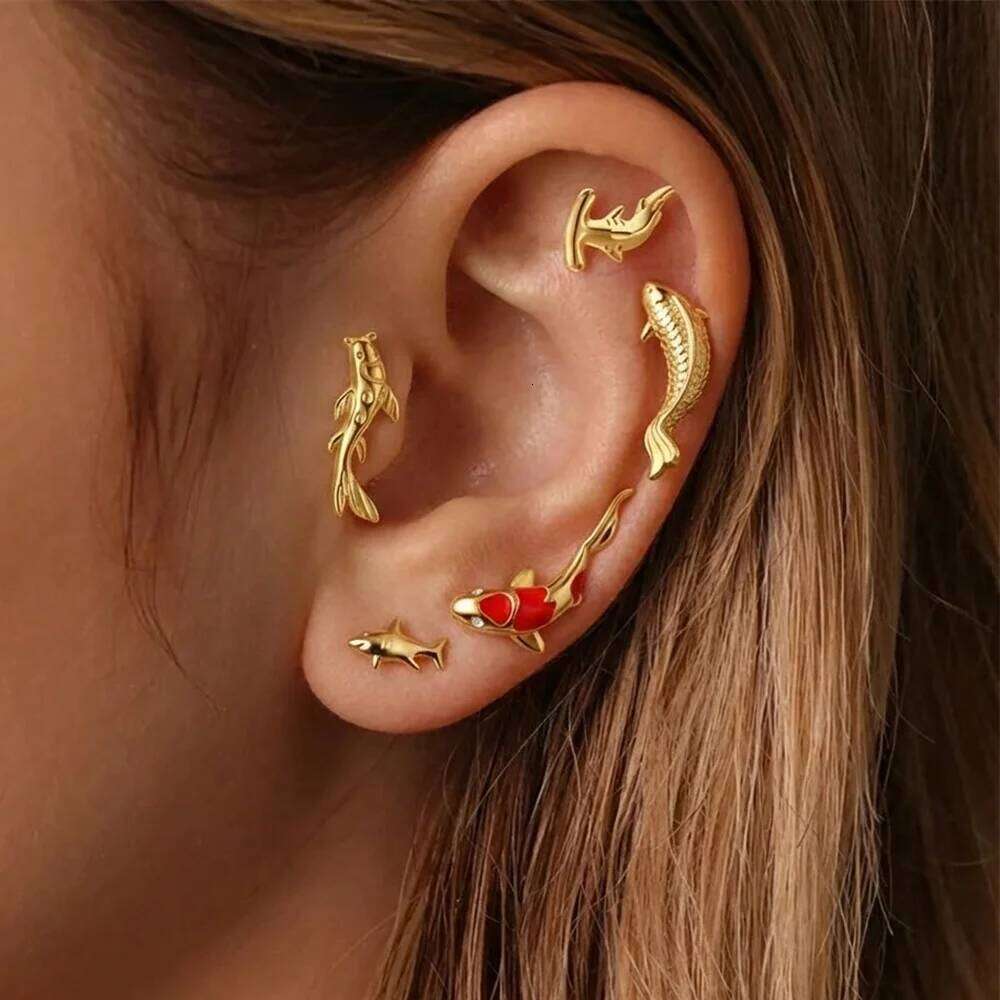 Aide 925 Sterling Silver Cartilage Earring Enamel Oil Drop Piercing Jewel for Women Helix Tragus Conch Chain Stud New Year Gift