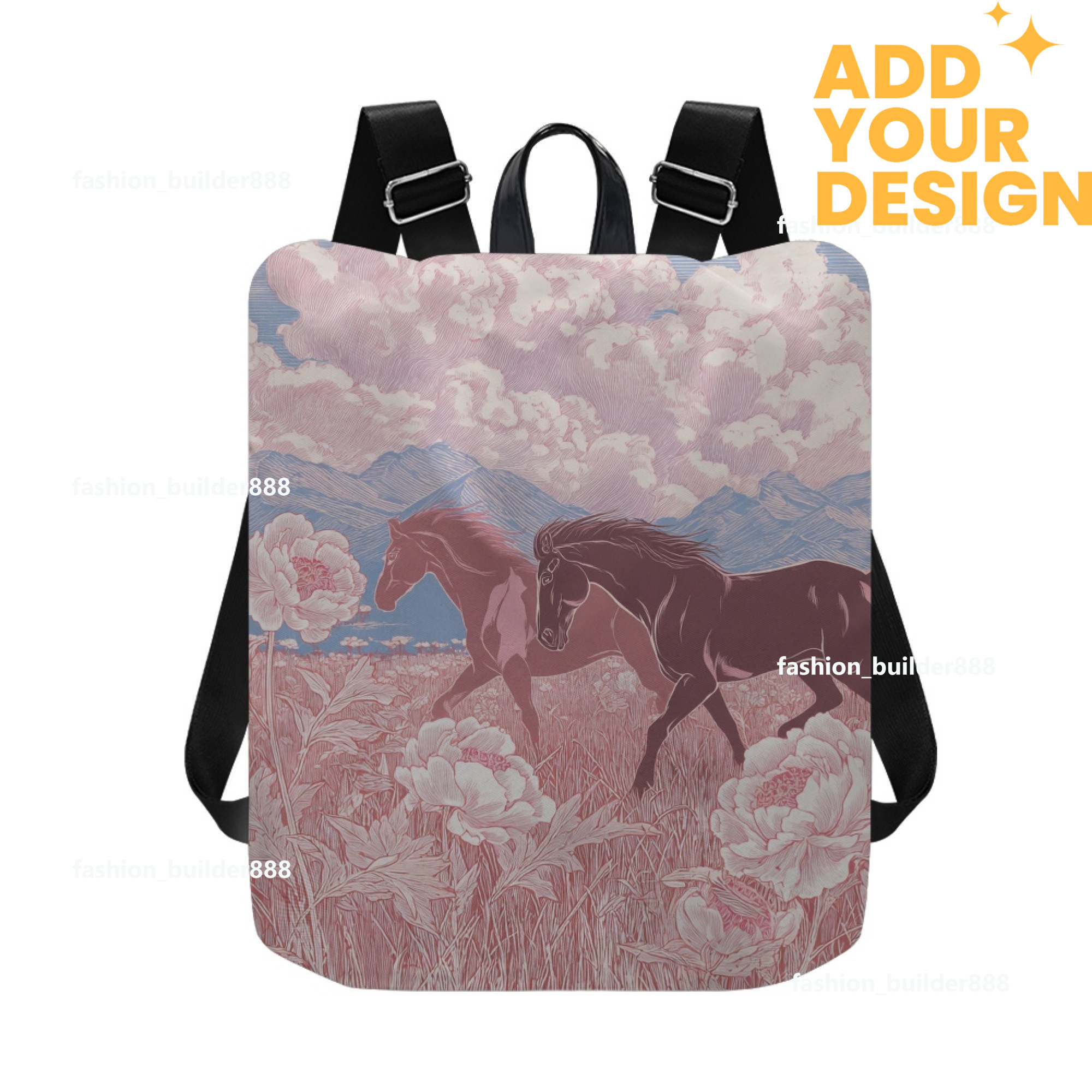 Custom H Designer Fashion Anti Theft Backpack Luxury Horse Pattern Unisex Full Print Backpack Laptop Bag Travel Bag H38