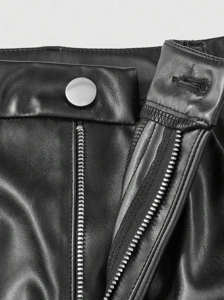 Womens casual elegant vacation solid color directional PU highend synthetic leather European and American pants 251231