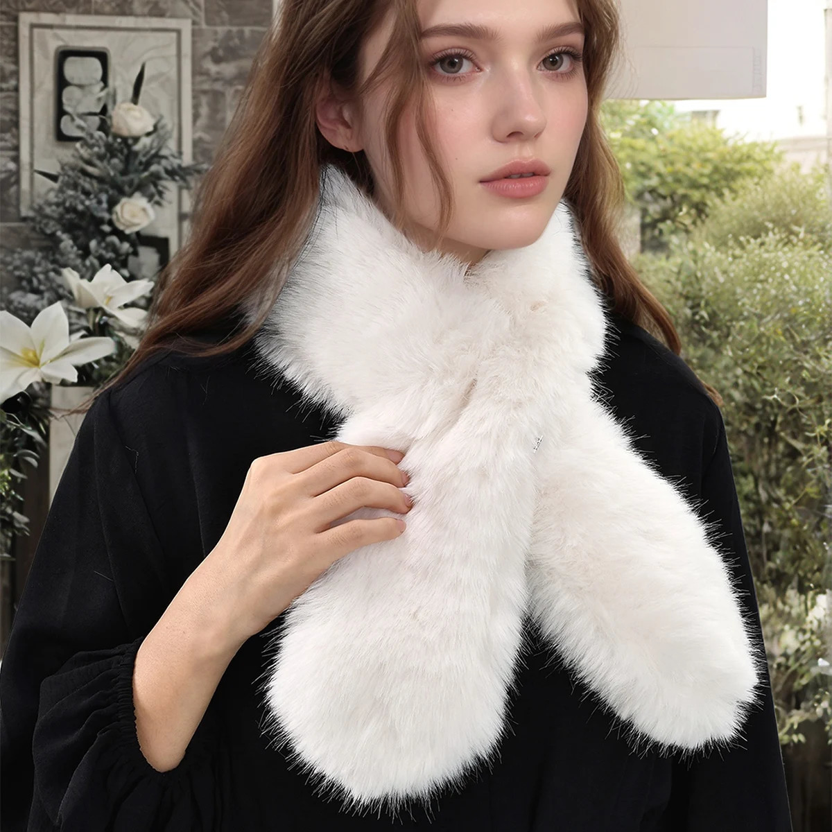 Faux Rabbit Fur Scarf Winter Warm Neckerchief Women Solid Color Neck Muffler Long Plush Shawl Ladies Thick Scarves 251225