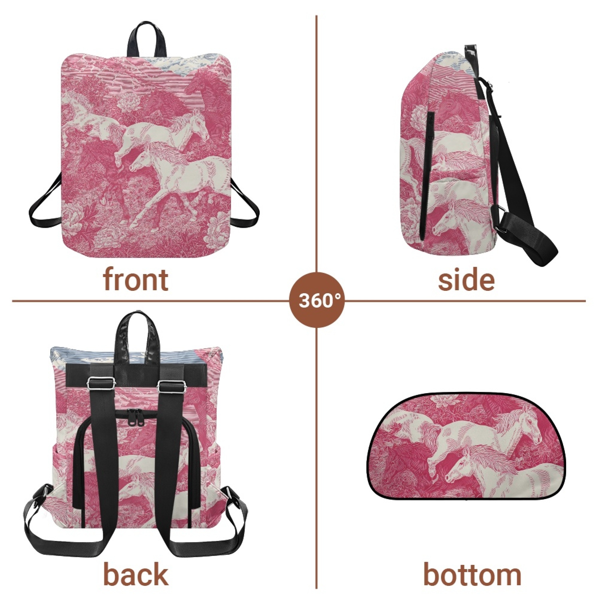 Custom H Designer Fashion Anti Theft Backpack Luxury Horse Pattern Unisex Full Print Backpack Laptop Bag Travel Bag H37