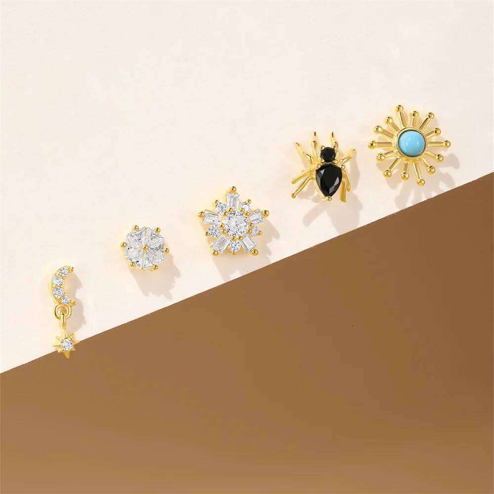 Aide 1PC 925 Sterling Silver Zircon Piercing Earrings for Women Exquisite Colors Christmas Tree Bell Rings Ear Studs Jewelry