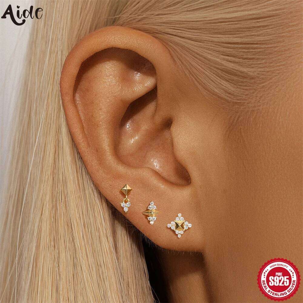 Aide 925 Sterling Silver 3pc Earrings For Women Classic Zircon Geometric Crystal Set Layering Stud Earring Daily Jewelry