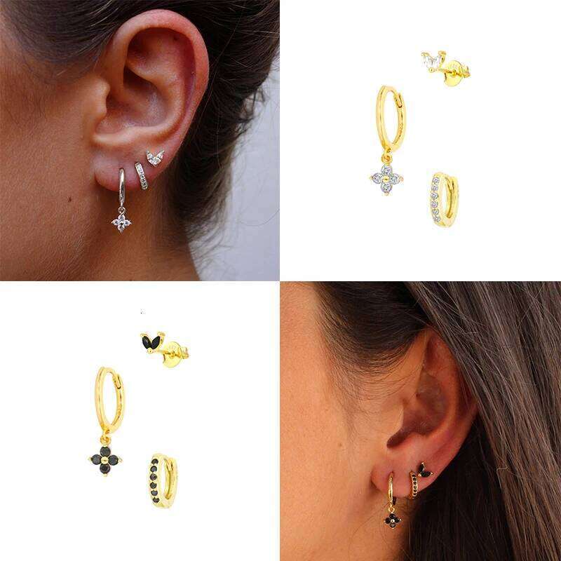 Aide 3PCs Colorful Zircon Charm Dangle Earrings For Women 18K Gold Plated Crystal Flower Heart Party Jewelry Set