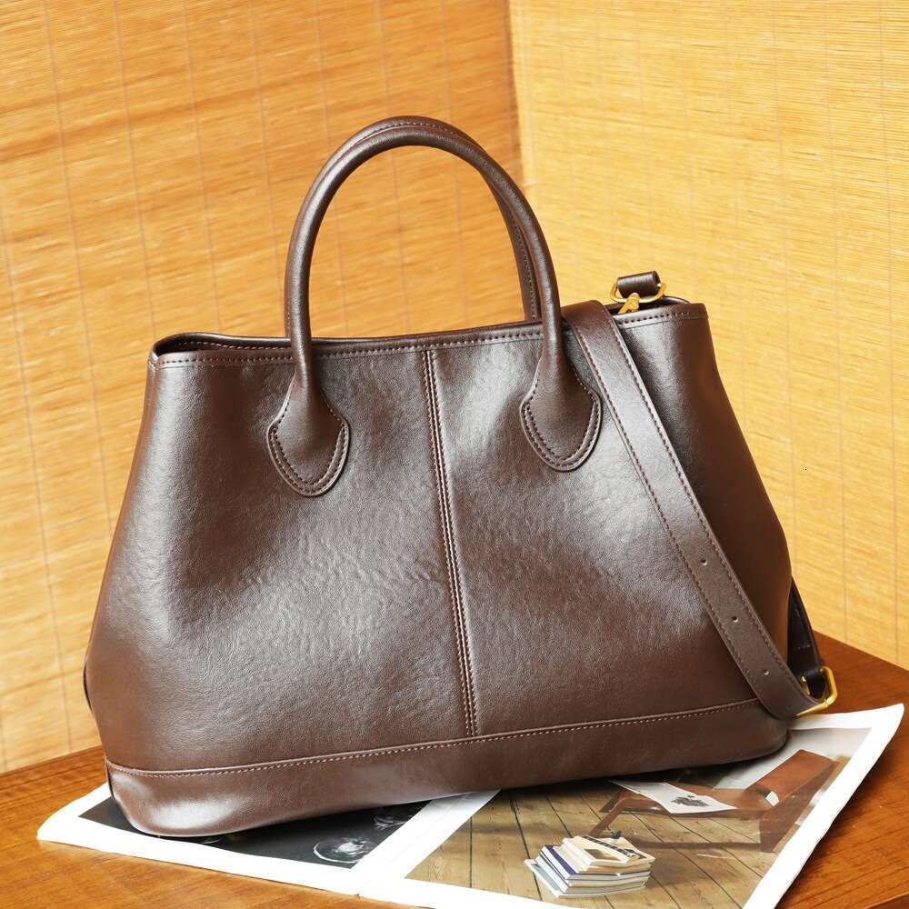 Luxury shoulder bag handbag Hobo top layer crystal vegetable tanned cowhide women's bag new retro crossbody versatile leather large capacity tote