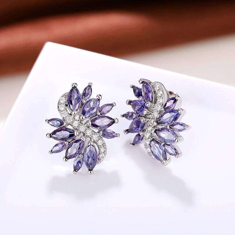 Huitan Gorgeous Marquise Purple CZ Stud Bling Accessories for Women Wedding Elegant Lady Earrings Luxury Jewelry