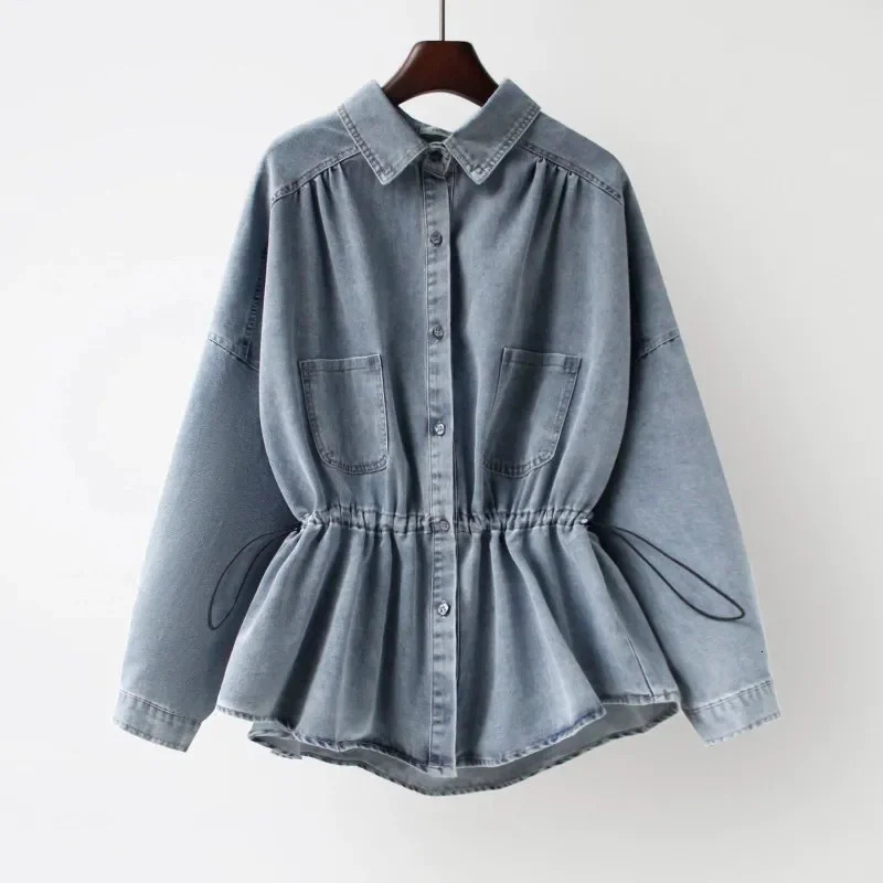 Spring Autumn Womens Denim Jacket Loose Long Sleeve Shirt Top Women Short Waist Cowgirl Coat Female 251231