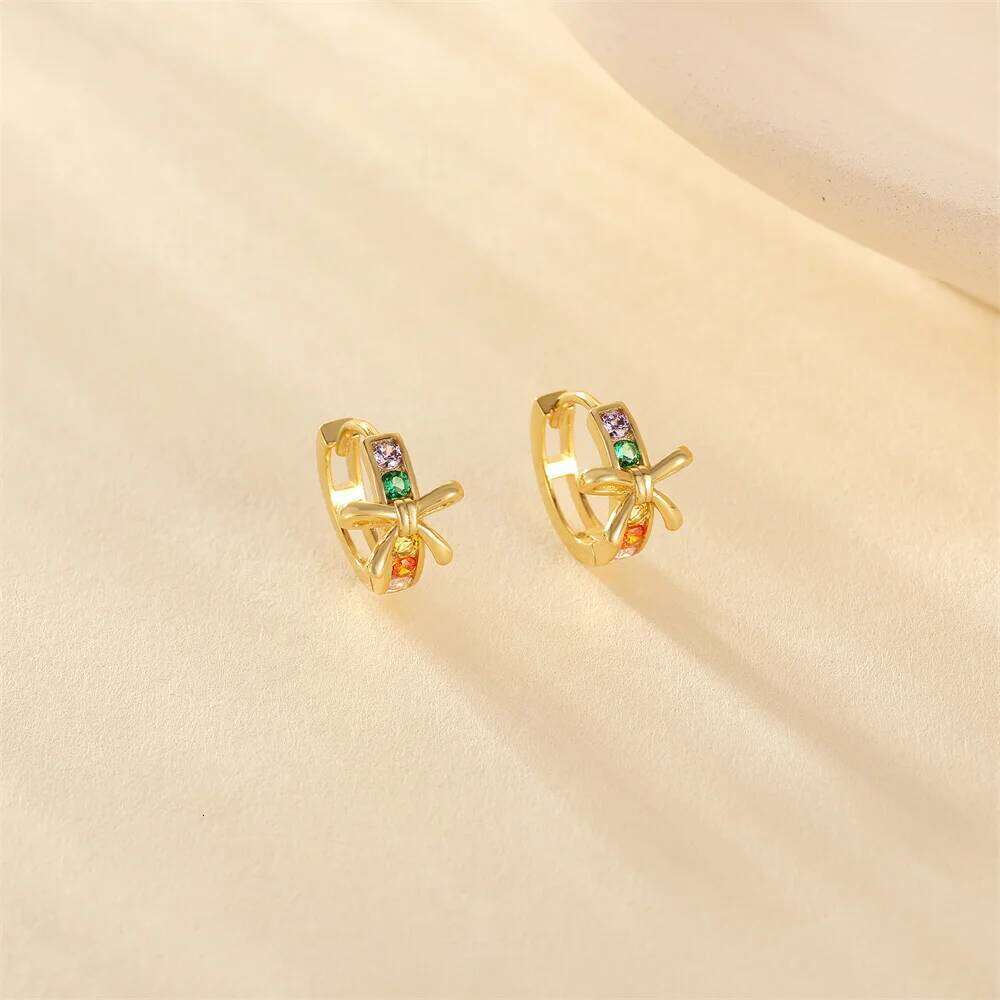 Aide 925 Sterling Silver Bow Inlaid Colored Zirconia Hoop Piercing Stud Earrings For Women K Gold Simple Bohemian Jewelry