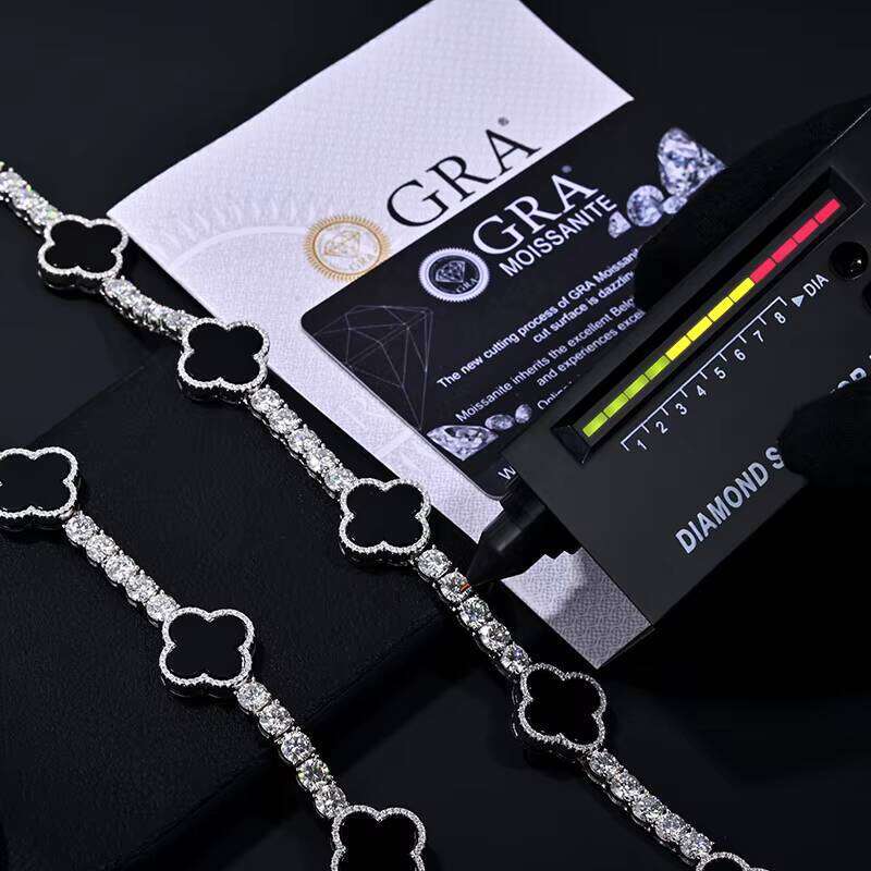 Fashion Clover Tennis Chain Bracelet 925 Sterling Silver 5mm Silicone Necklace Passes VVS Moissanite Test for Men and Women