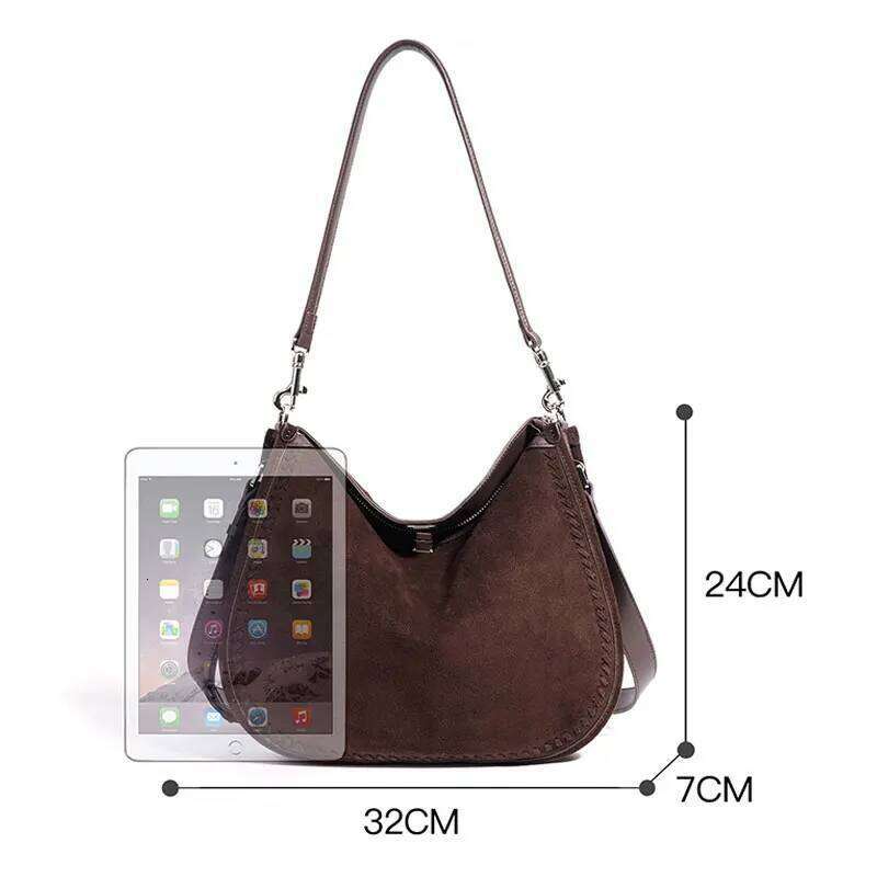 Suede Leather Women's 2026 New Luxury Women Shoulder Bag High Quality Vintage Cowhide Crossbody Bags Female Handbag Xiu Lai Si