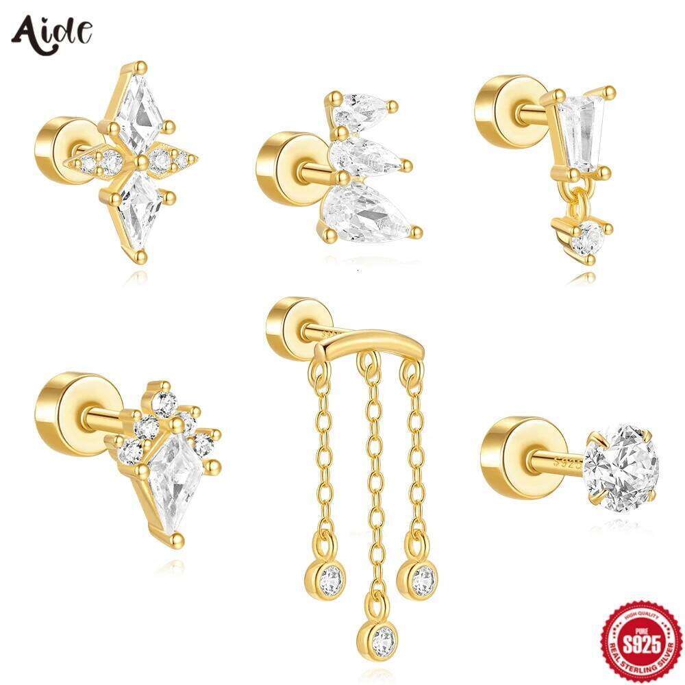 Aide Thick Bottom Flat Head Puncture 925 Sterling Silver For Women Kite Shaped Zircon Earring Pendientes Fine Jewelry