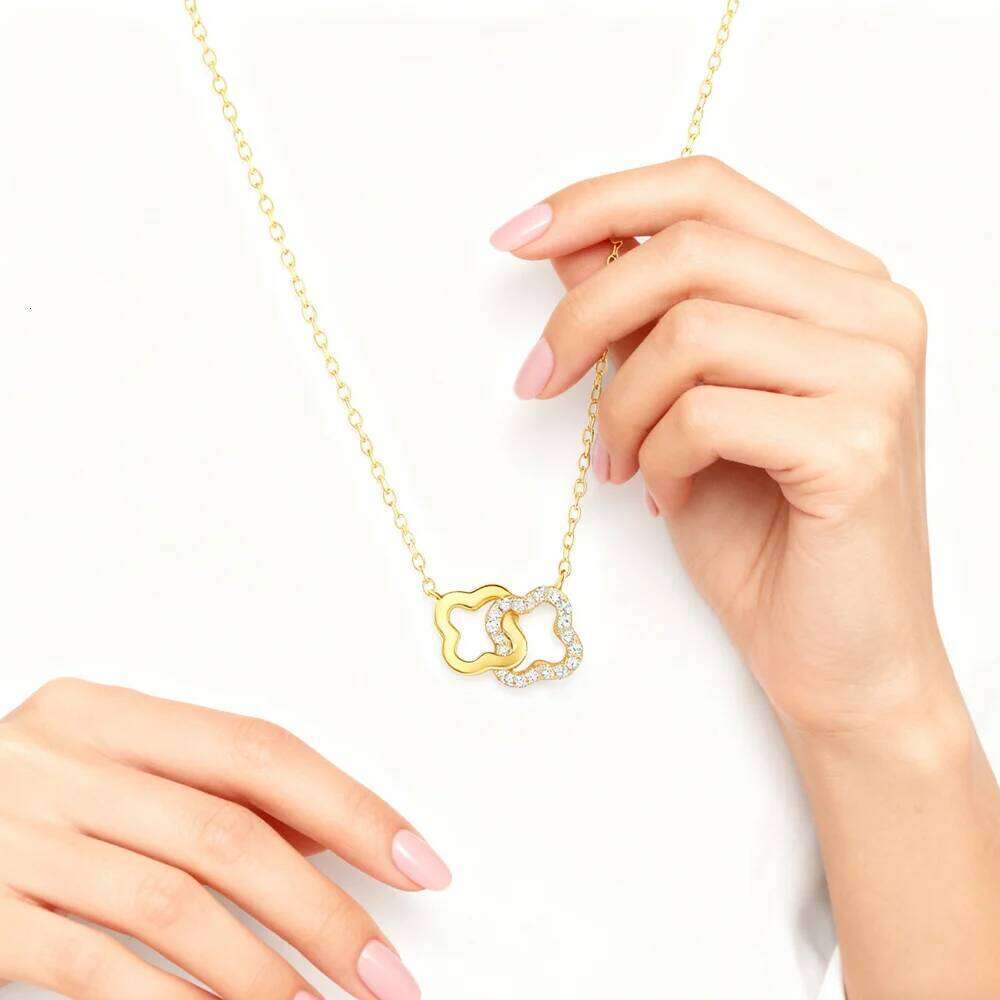 Aide 925 Sterling Silver Flower Zircon Necklace Station Necklaces for Women Lucky 4 Leaf Pendant Chokers Mecks collar Jewelry