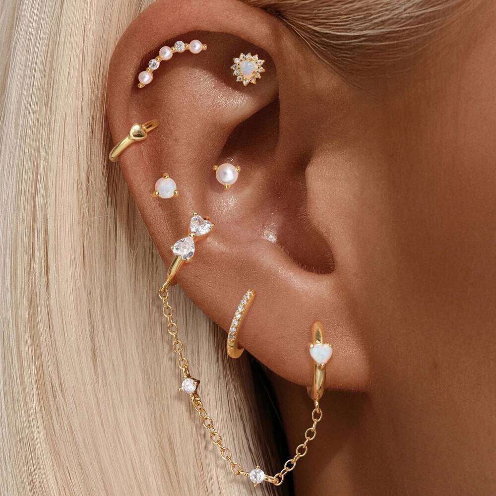 Aide 925 Sterling Silver 3PCS Natural Round Moss Agate Earrings Set For Women 18K Gold Ins Minimalist DIY Earring Fine Jewelry