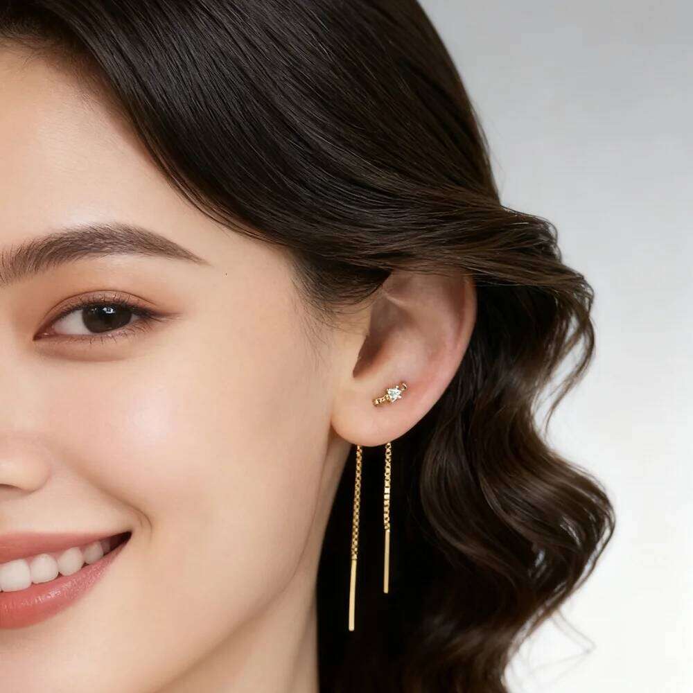 Aide 1 Piece 925 Sterling Silver Chain Line Design Piercing Stud For Women Simple Long Tassel Party Earrings Jewelry